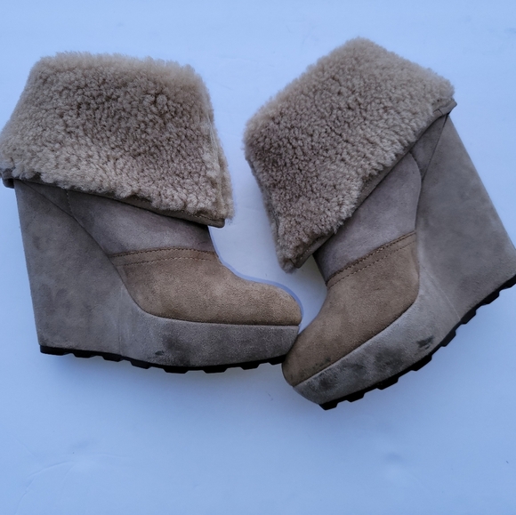 ASH Folk Wedge Suede Shearling Bootie Fur US size 7.5 - Picture 2 of 8